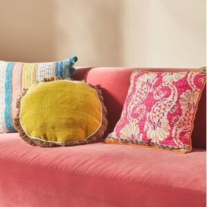 Anthropologie Indoor Outdoor Pink Seahorse Pillow